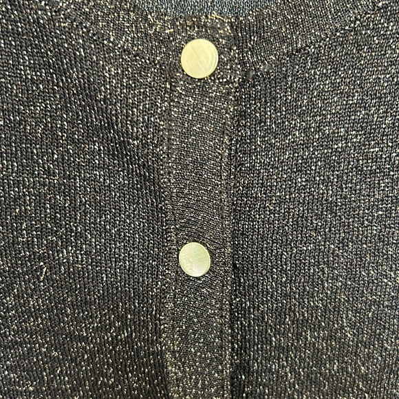 WHBM 3/4 sleeve cardigan in brown with metallic gold threads and buttons. Size S - Picture 2 of 3